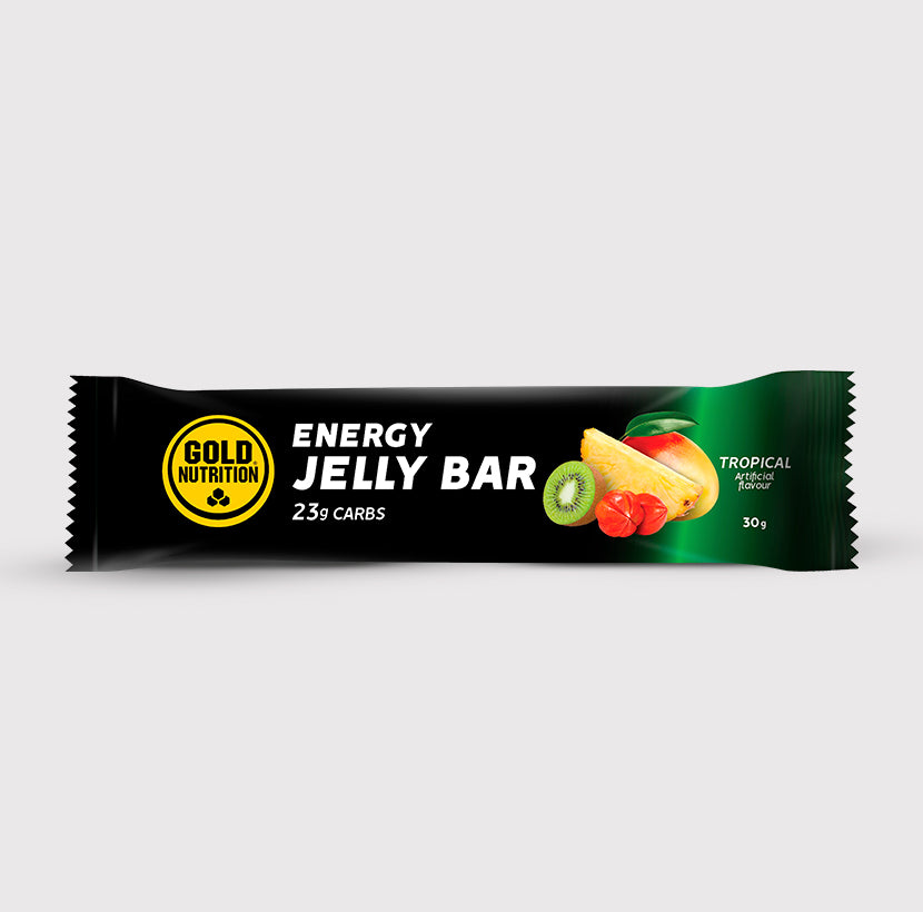Barras de gel tropical GoldNutrition Jelly Bar com sabor frutado, fácil de consumir e ideal para energia durante atividades físicas